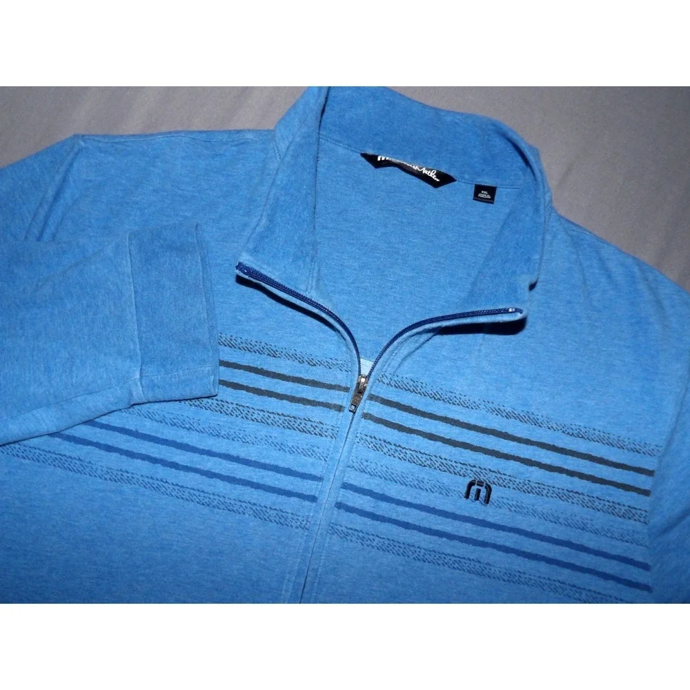 Travis Mathew Blue Striped 1/4 Zip Stretch Performance Golf Jacket Men's XXL